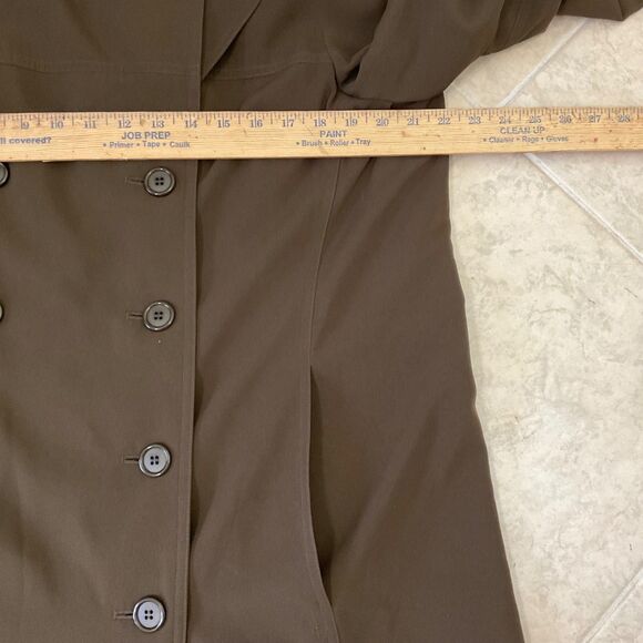 Vintage Jacqueline Ferrar 90s mid length Green Trench Coat women's L - Picture 7 of 13